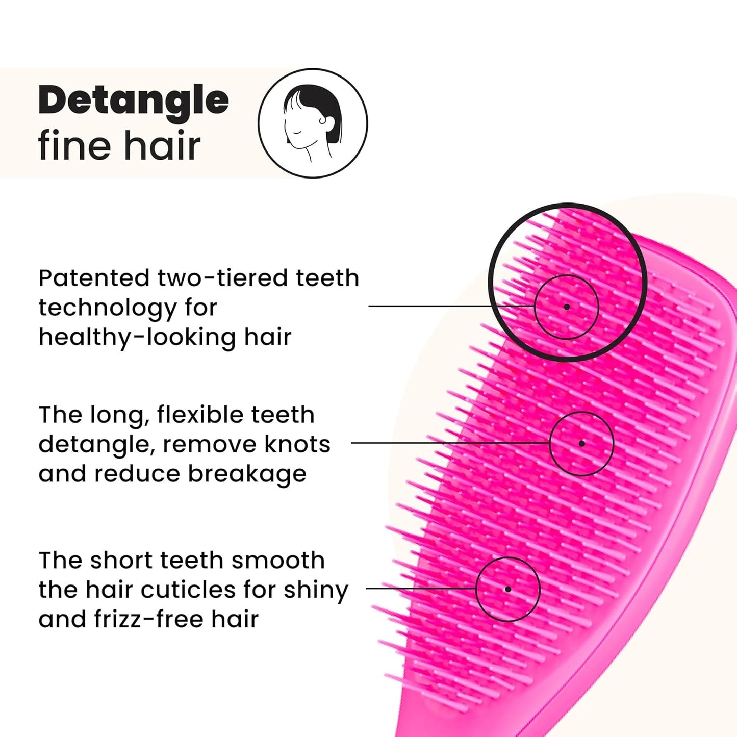 Tangle Teezer Fine Ultimate Detangler Brush, Dry & Wet Hair Brush to Detangle & Reduce Breakage for Fine Hair Types, Runway Pink