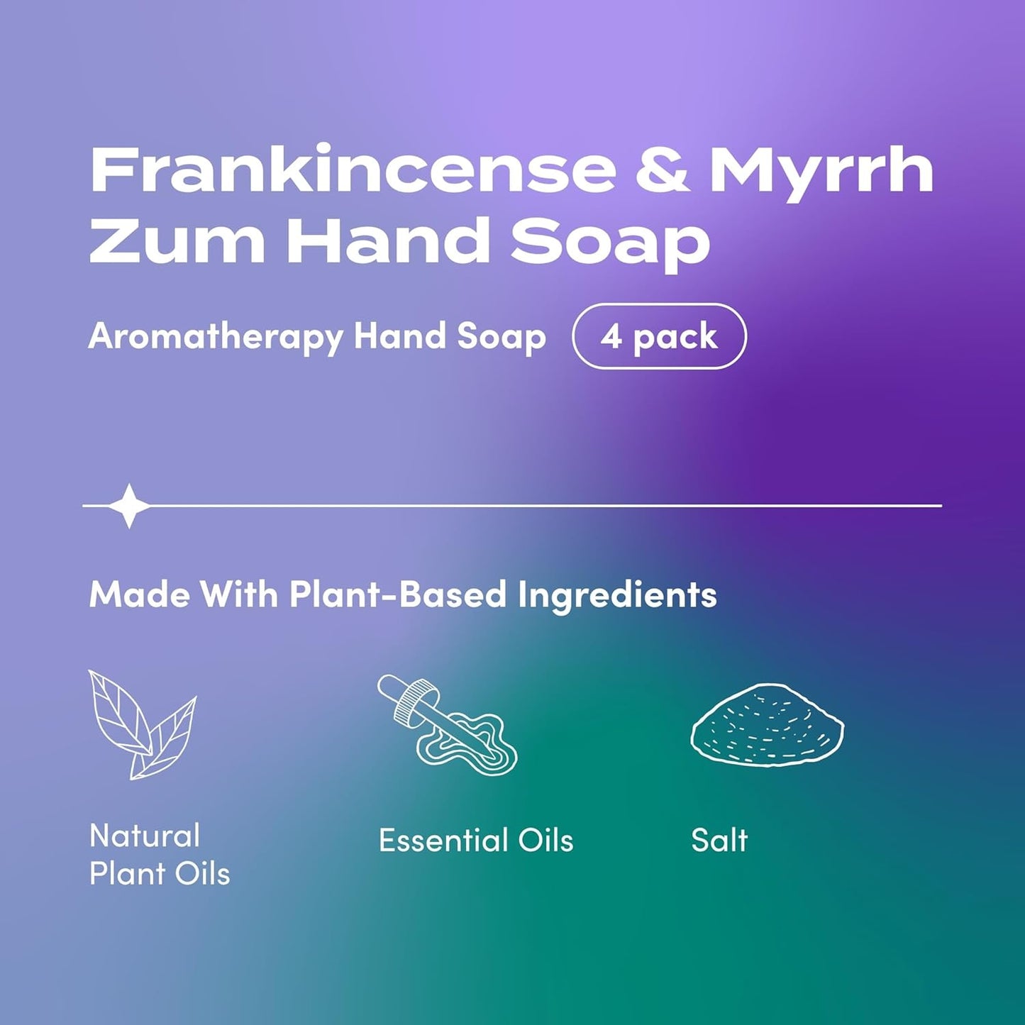 Zum Indigo Wild Hand Soap - Natural Liquid Soap with Frankincense & Myrrh Scent - 12 oz (4 Pack)