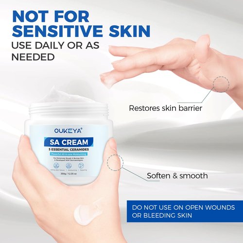 OUKEYA SA Cream for Rough & Bumpy Extremely Dry Skin with 5 Kinds of Ceramides & Salicylic Acid,Exfoliating Moisturizing Body Lotion with Long-Lasting Moisture,12.35 oz