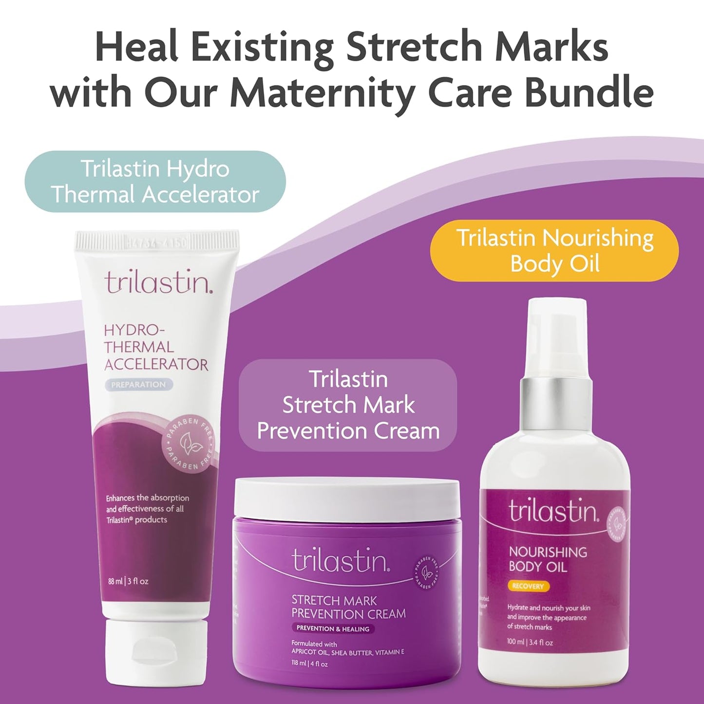 TriLASTIN Stretch Mark Cream - Hydrating Pregnancy Belly Lotion with Shea Butter & Vitamin E | Paraben-Free, Unscented - 4 oz, 3 Pack
