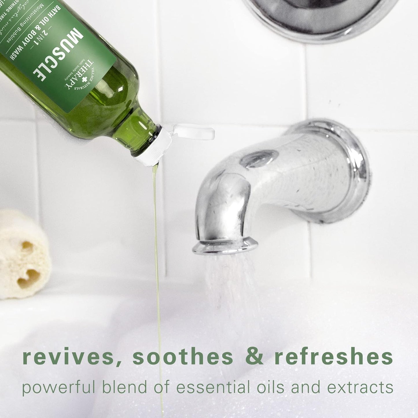 Village Naturals Therapy Muscle Foaming Bath Oil | Relaxing Body Wash - 16 oz (2 Pack) - Green