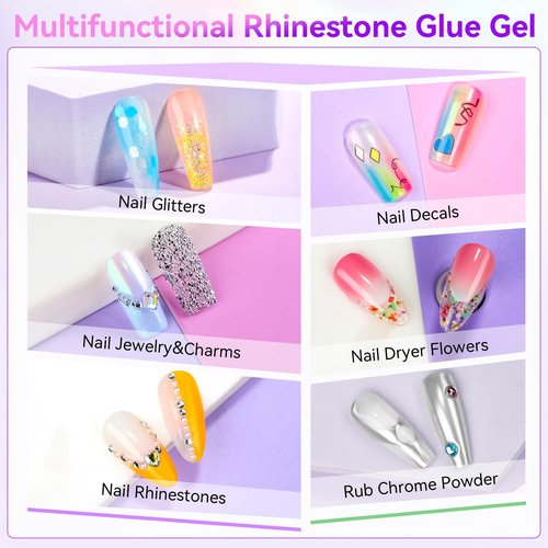 Makartt Nail Rhinestone Glue Gel, Upgrade Gel Nail Glue with Brush Pen Tip Super Strong Adhesive Precise for Nail Charms Crystals Rhinestone Beads Flower 3D Decorations 8ml*2