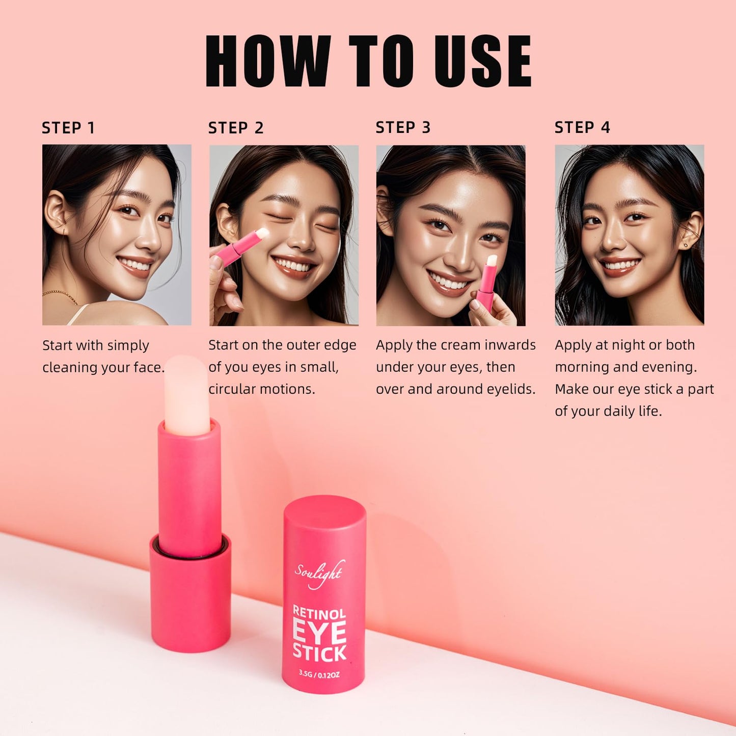 Soulight Retinol Eye Stick, Anti-Aging Eye Cream, Skincare for Wrinkles, Dark Circles, Puffiness - Retinol Eye Balm Moisturizes, Softens& Nourish Skin (Vanilla)