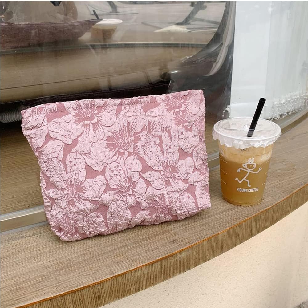 Cosmetic Bags for Women Makeup Bag Large Capacity Purse Travel Toiletry Zipper Storage Pouch Make up Brushes Organizer for Gifts (Digital flower, pink)