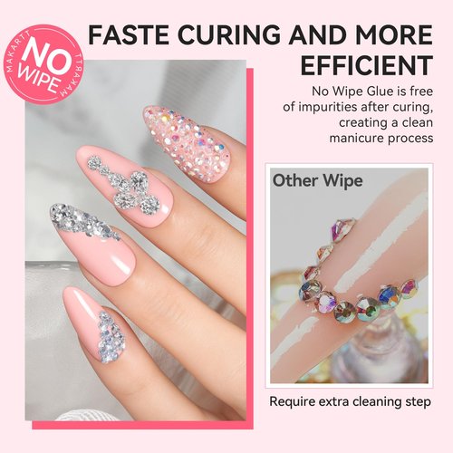 Makartt Rhinestone Glue for Nails - 60G No Wipe Super Strong Nail Gem Glue Bling Gel for 3D Decorations Nail Art Gems Jewelry Diamond for Nails Techs Supplies Beginners Nail Lamp Required