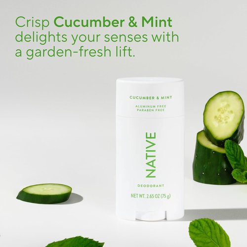 Native Deodorant - Aluminum Free Cucumber & Mint | 72-Hour Odor Control for Men & Women - 2.65oz