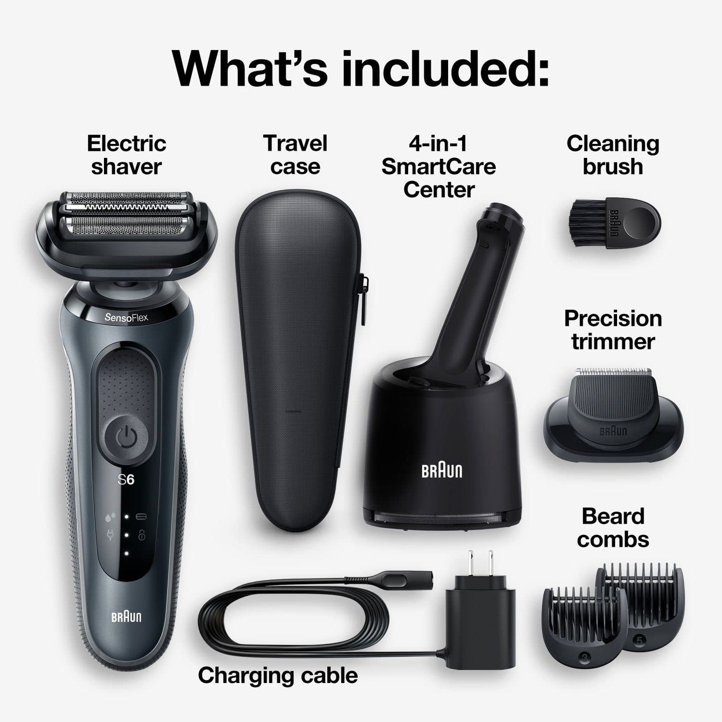 Braun Series 6 6075cc Electric Shaver with SmartCare Center and Precision Trimmer, Wet & Dry, Rechargeable, Cordless Foil Shaver, Black
