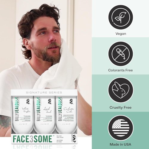 Billy Jealousy Face3Some Vegan Men's Skincare Kit - Travel Size Daily Cleanser & Moisturizer