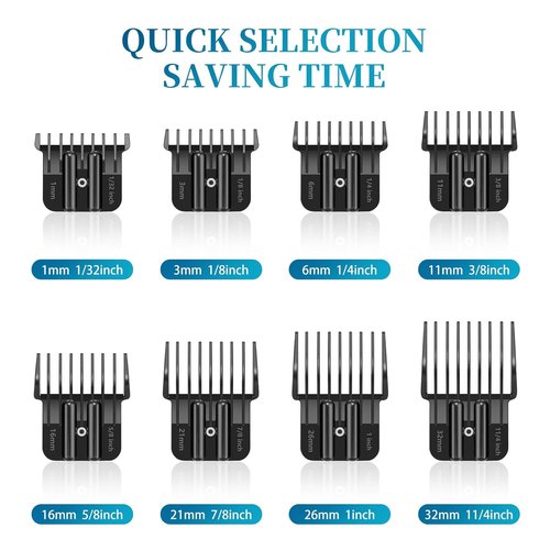 BaBylissPRO Trimmer Guards - 8 Premium Replacement Guards with Metal Spring Clip | Fits FX787 & FX726, 1/32-5/4 Inch