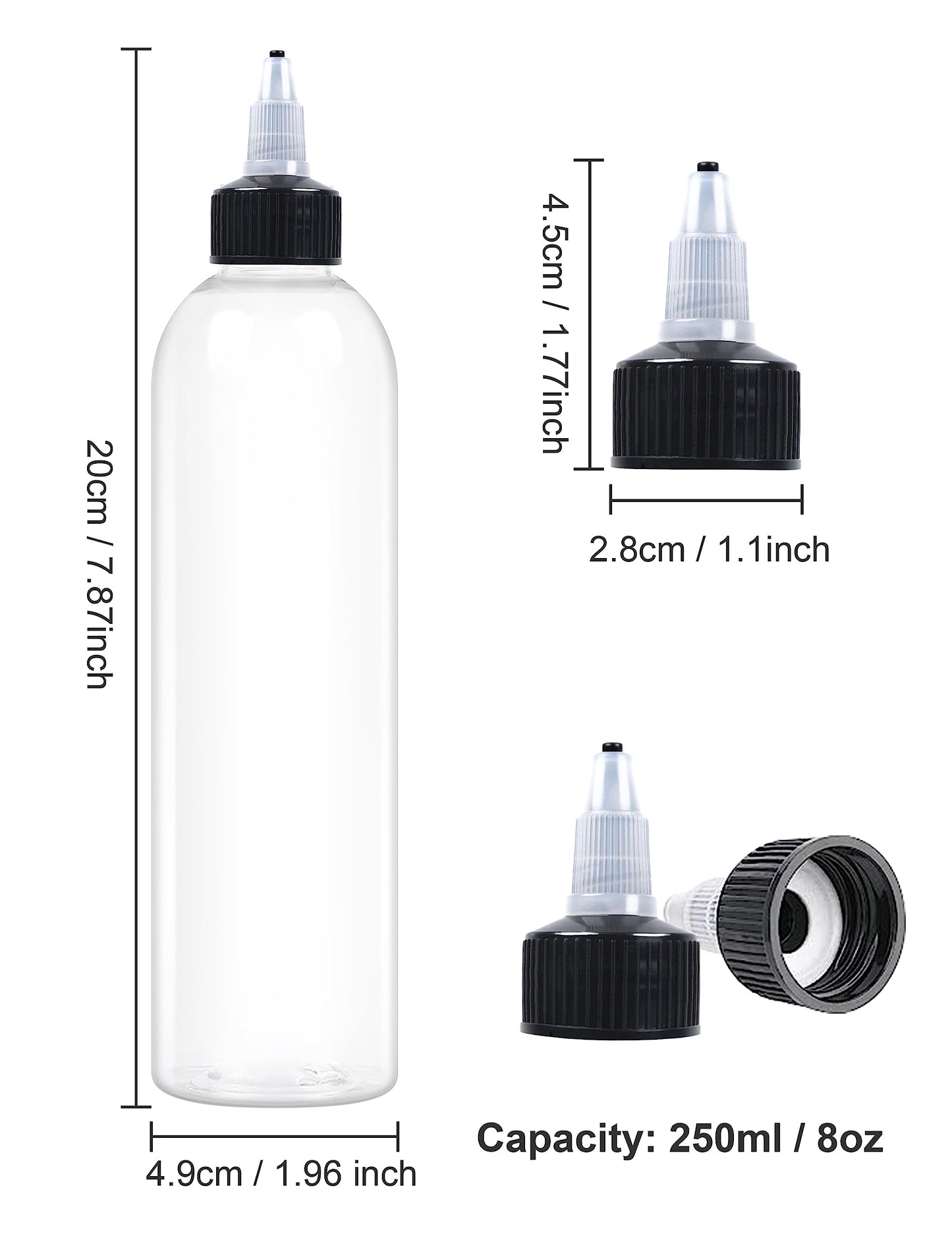 EOSAU 12 Pcs 8oz Plastic Squeeze Bottles with Twist Top Cap, 250ml Clear Dispensing Bottles, Empty Squirt Bottle for Liquids, Sauces, Arts, Crafts, Travel