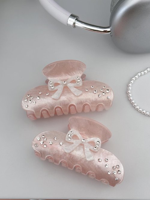 OUSEON Bow Hair Claw Clips for Women, Non-Slip Sparkling Hair Clamps for Thick Hair, Strong Hold Hair Accessories for Workout Party Everyday Use