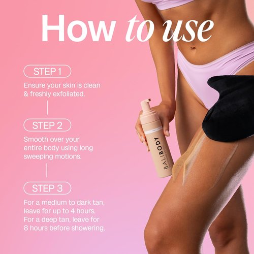 Bali Body Self Tanner Mousse Dark - Streak-Free Sunless Tanning Foam | Vegan & Organic Formula (200ml/6.7 fl oz)