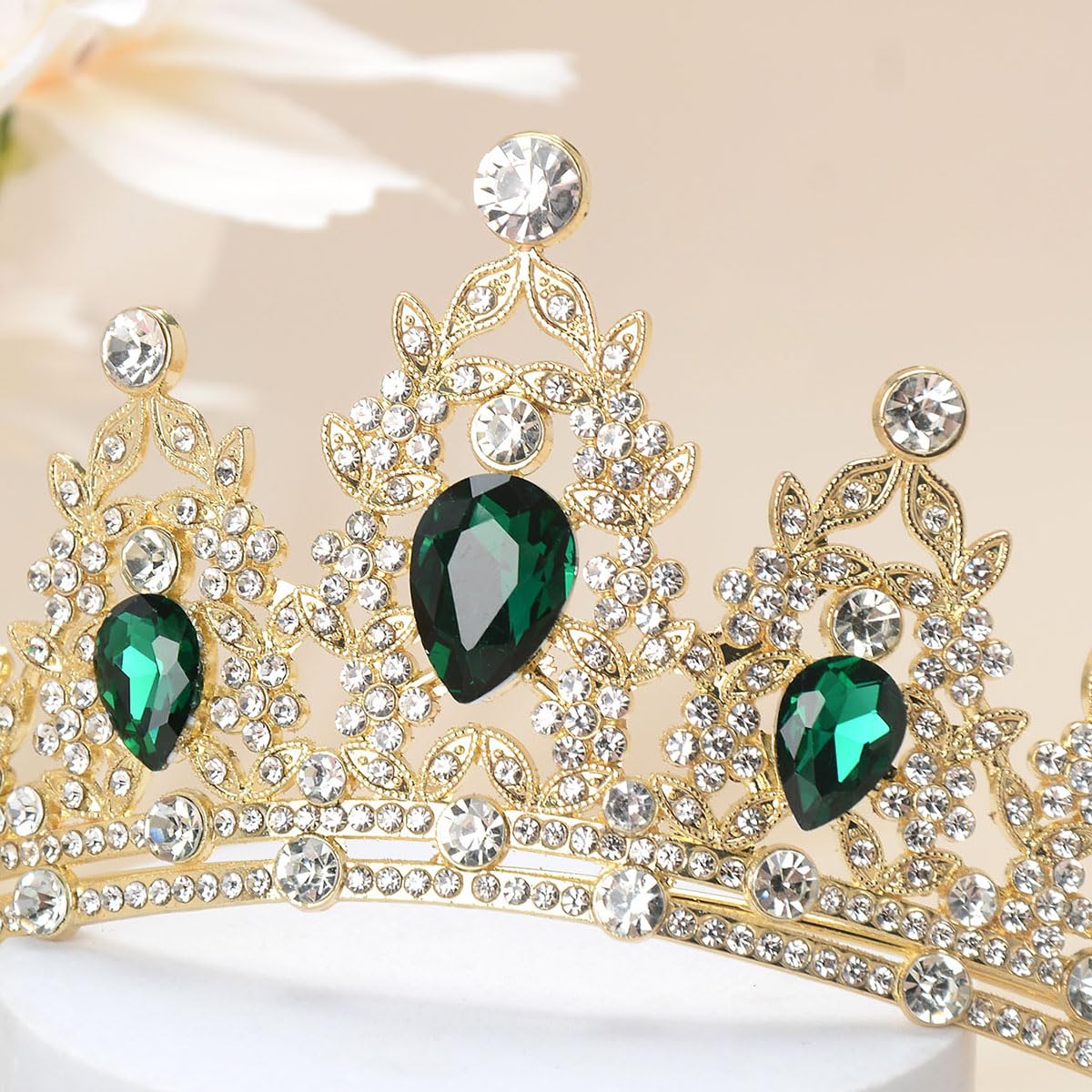 S SNUOY Crystal Tiaras for Women Green Queen Crowns Royal Gold Princess Crown for Party Halloween Costume Prom Birthday Wedding Headband