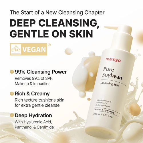 MANYO Pure Soybean Cleansing Milk - Hydrating Facial Cleanser with Hyaluronic Acid for Sensitive Skin | 6.76 fl oz (200ml)