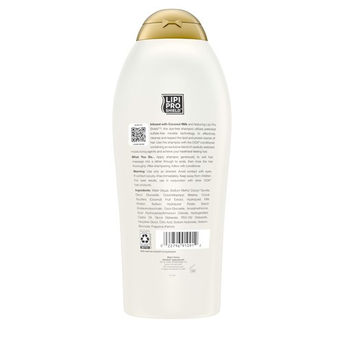 OGX Nourishing + Coconut Milk Shampoo, Hydrating & Restoring Shampoo Moisturizes for Soft Hair After the First Use, Paraben-Free, Sulfate-Free Surfactants, 25.4 fl. oz