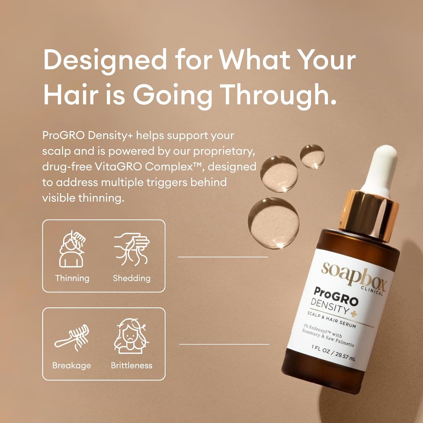Soapbox ProGRO Density+ Scalp & Hair Growth Serum - Clinically-Tested Formula with 3% Redensyl | 1 oz, 1 Month Supply