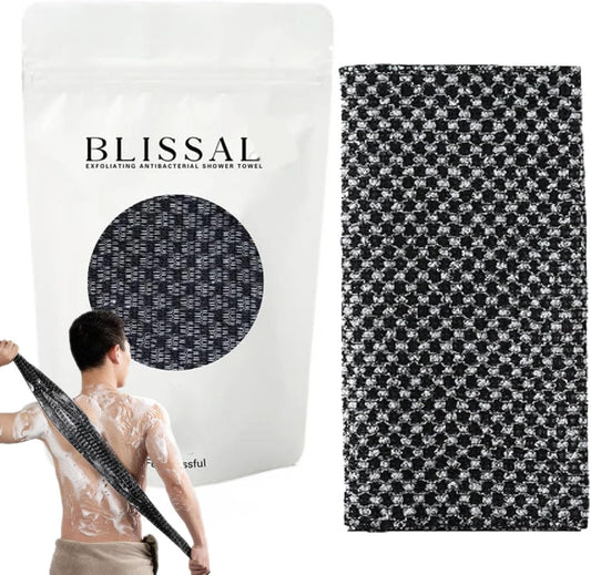Skiennix Exfoliating Shower Towel - Long Washcloth Scrubber for Men & Women | Black