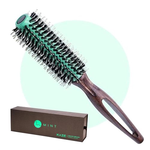 MINT Eco-Friendly Boar Bristle Round Brush - Durable Blowout Styling for All Hair Types | 20 mm Ceramic Handle