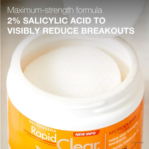 Neutrogena Rapid Clear Acne Treatment Pads - Maximum Strength Salicylic Acid Formula, 60 Count