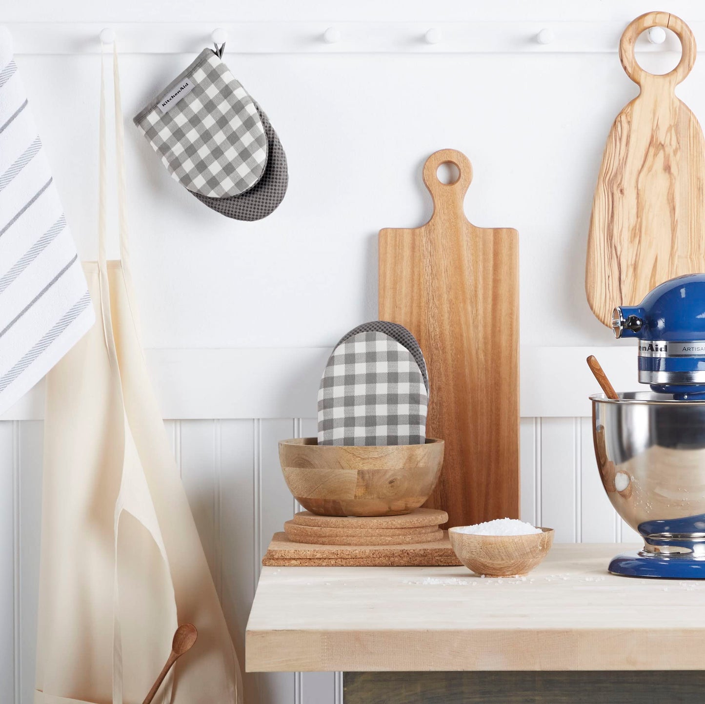 KitchenAid Gingham Mini Oven Mitt 2-Pack Set, Blue Velvet, 5.5"x8"