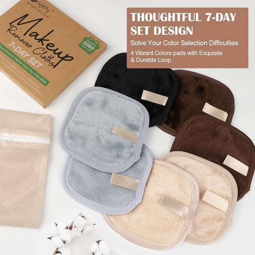 Orighty Makeup Remover Cloths - Premium Reusable Pads for Effortless Makeup Removal | 7-Day Set in Neutrals