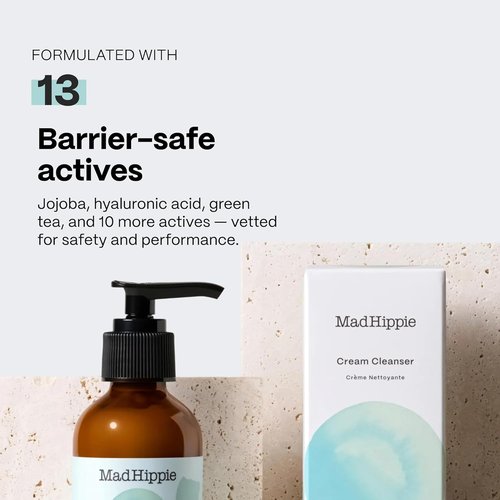 Mad Hippie Cream Cleanser - Gentle Hydrating Formula with Hyaluronic Acid & Jojoba Oil, 4 Oz