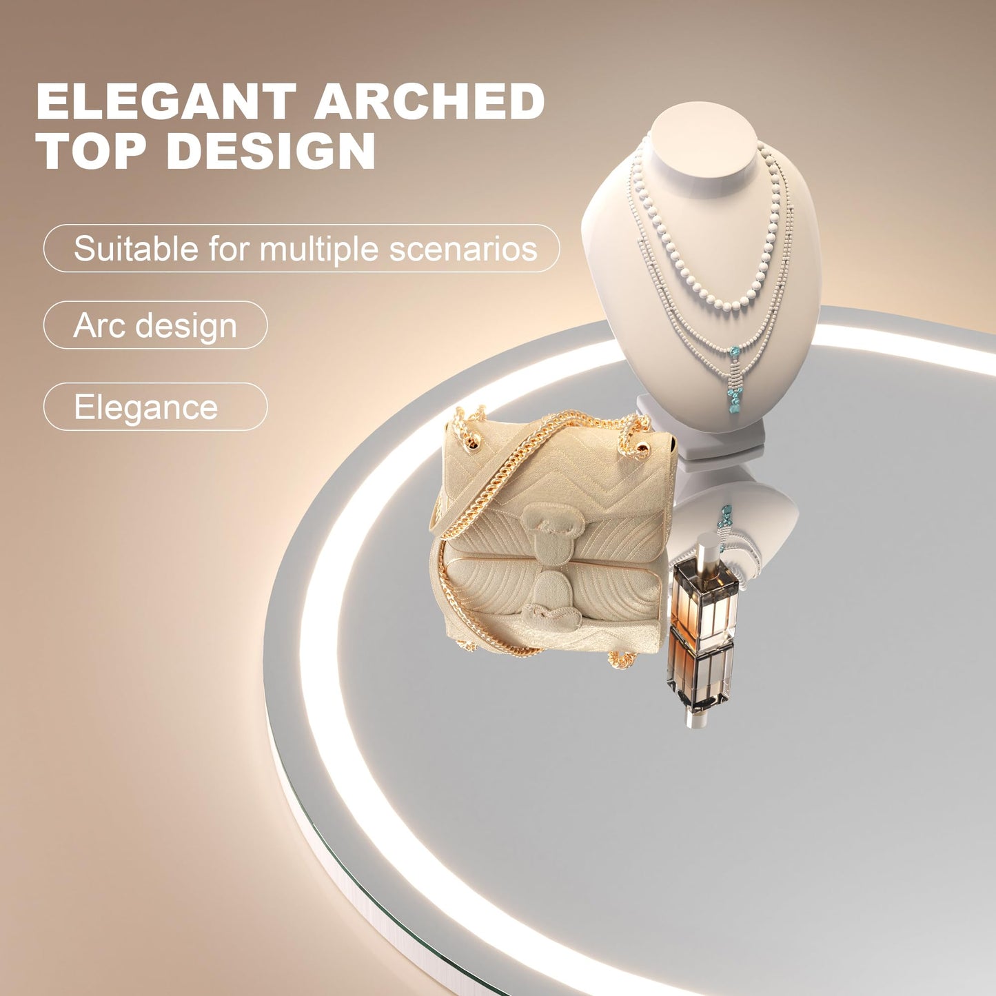 Hasipu Vanity Mirror with Lights, 26"× 30" Arched LED Makeup Mirror, Lighted Desktop Makeup Mirror with Lights, Smart Touch Control Dimmable 3 Modes Light White