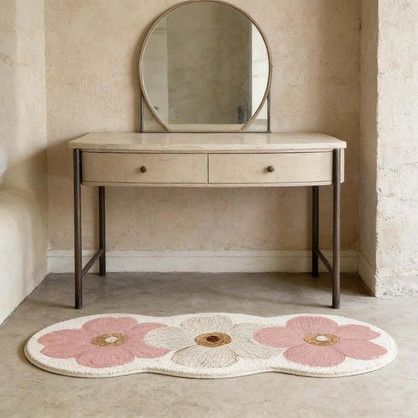 Skiennix Spring Floral Pattern Bedroom Rug - Soft Non-Slip Washable Floor Mat | 47.2" x 15.7" Pink Decor