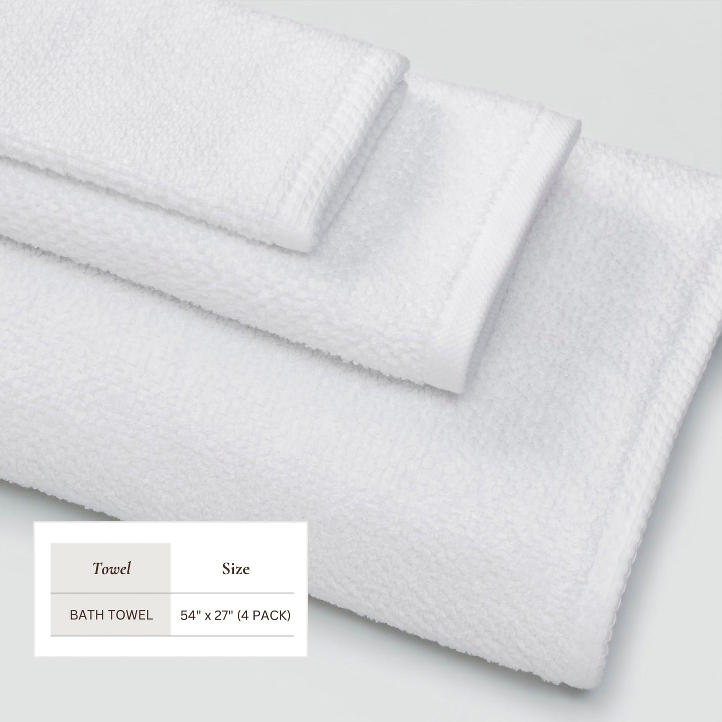 Great Bay Home White Bath Towels - 100% Cotton 4 Pack 54x27 Bath Towel Set - Absorbent, Quick-Drying, Durable Towels for Bathroom Decor - Low-Twist, Two-Ply Fibers (Optic White)