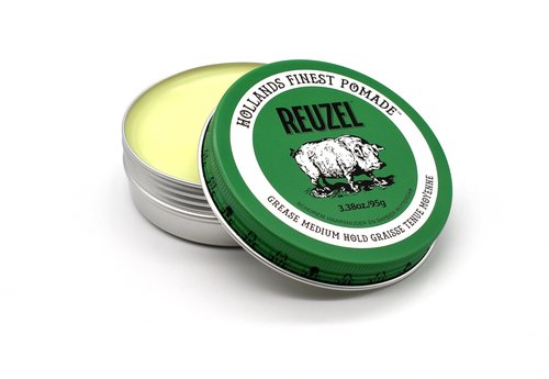 REUZEL Green Grease Pomade, Medium All Day Hold, Oil-Based Styling Wax, Medium Shine, Easy To Wash Out, For All Hair Types