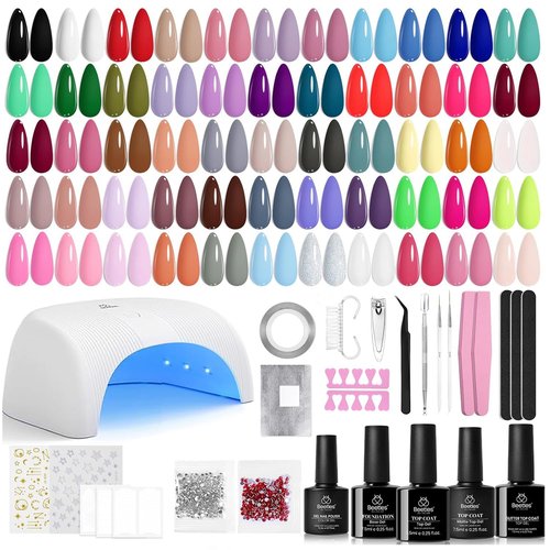 Beetles Gel Nail Polish Kit - 80 Pcs Color Enchantment with UV Light | 55 Colors, Base & Top Coat, DIY Nail Supplies for Home Salon Gift