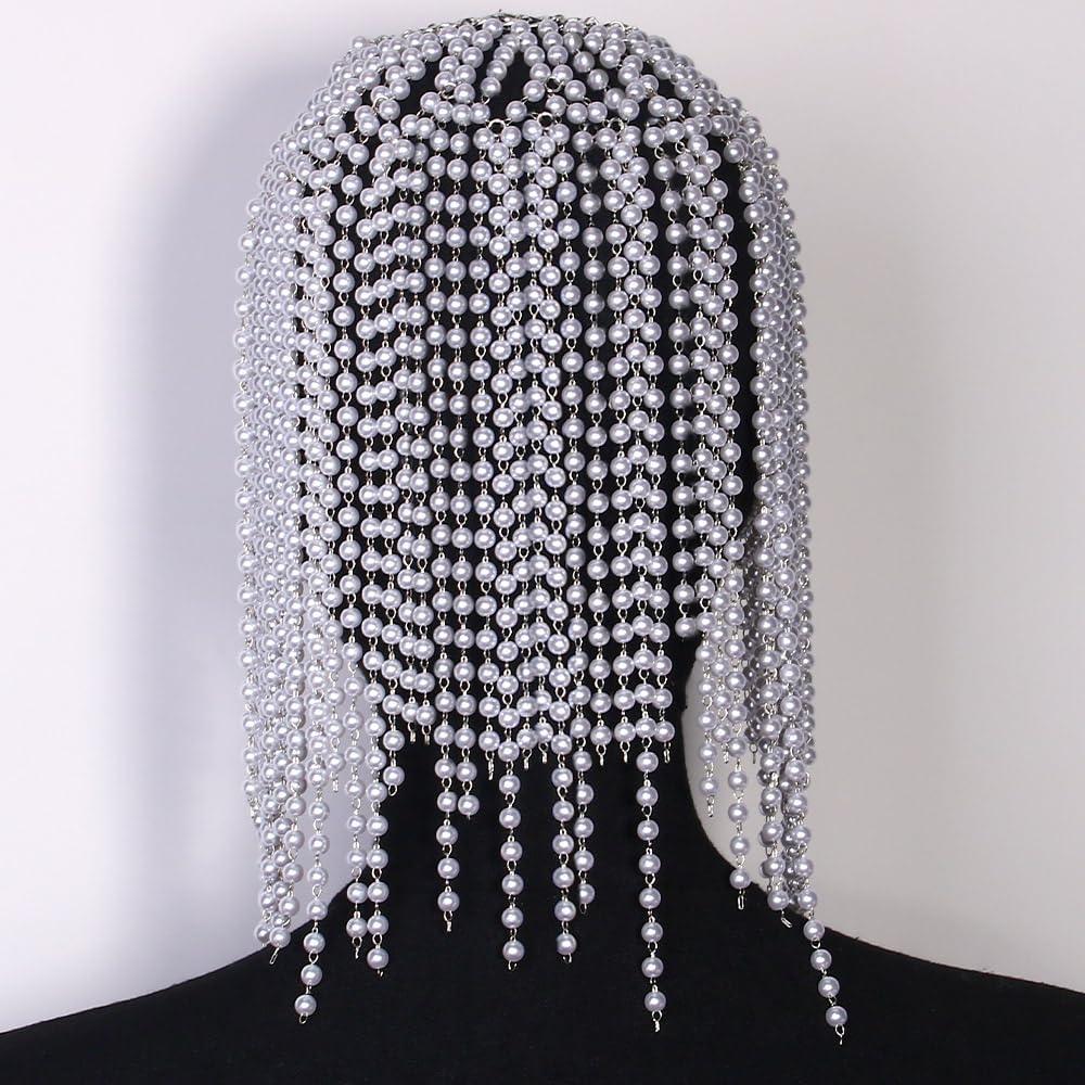 STONEFANS Pearl Headpiece Bridal for Women Roaring 20s Gatsby Pearl Head Chain Jewelry Hair Accessory