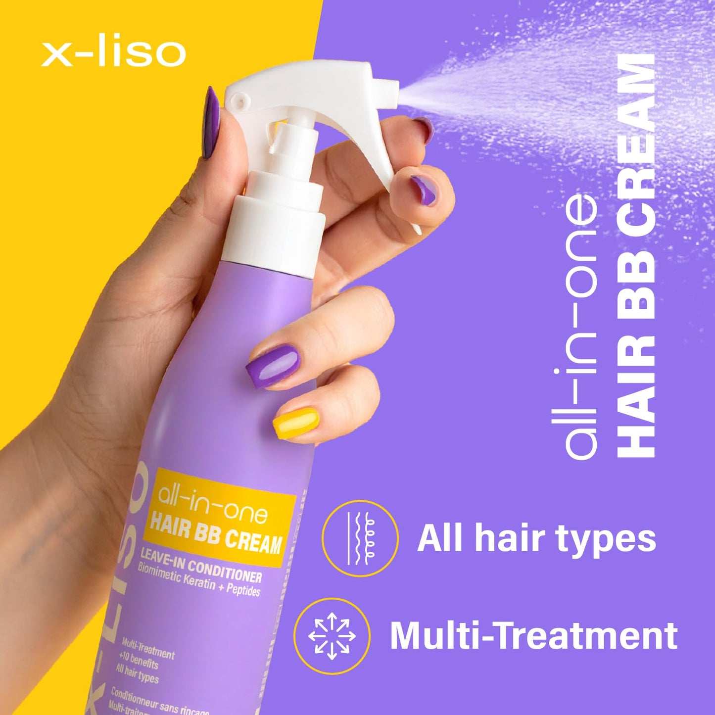 X-LISO All-in-One Hair Conditioner BB Cream Leave-In Conditioner Spray – Hair Detangler with Keratin & Peptides – Anti Frizz & Heat Protectant for Hair – 11 Benefits in 1 for All Hair Types