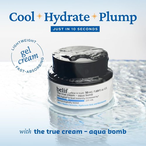 Belif Aqua Bomb - Lightweight Gel Moisturizer with Niacinamide & Hyaluronic Acid | 72H Hydration, Korean Skincare (3.3 fl oz)
