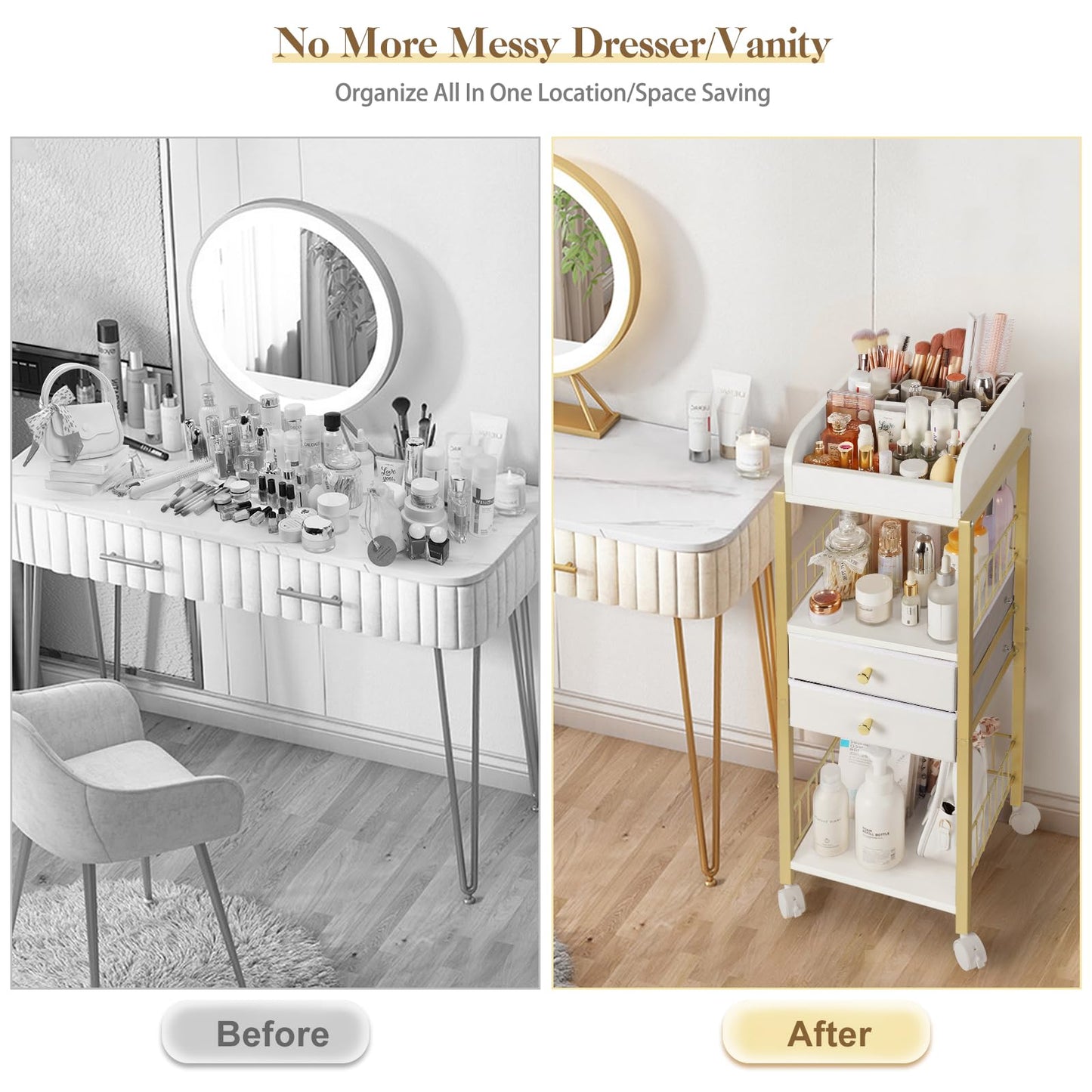 Makeup Organizer, Floor Skincare Organizers Make Up Organizers and Storage with Drawers, Vanity Organizer Cosmetics Display Cases Holder for Skin Care Nail Polish Perfume Gold