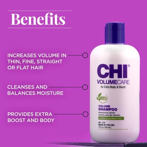 CHI VolumeCare Volumizing Shampoo - Boosts Volume for Thin, Fine Hair | Sulfate-Free, 12 Oz