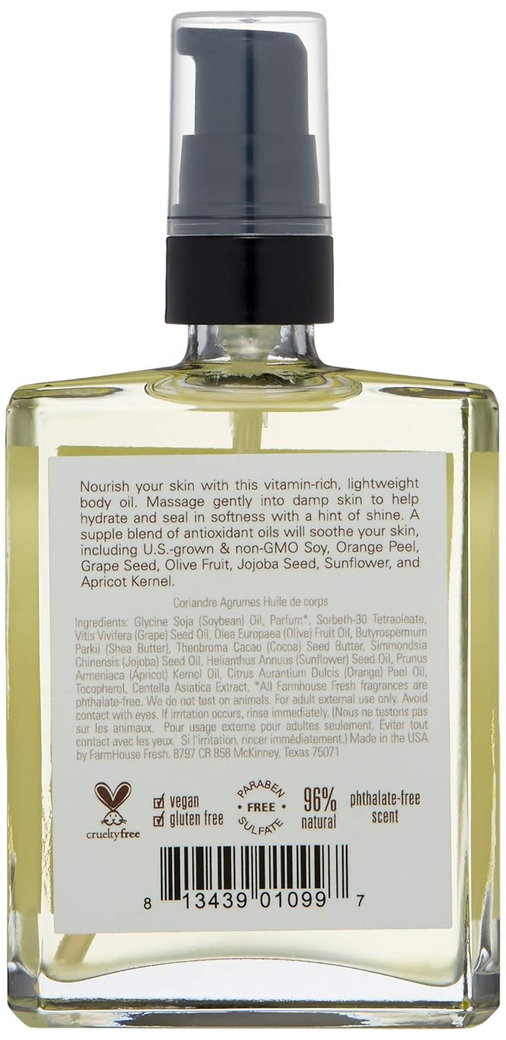 Farmhouse Fresh Citrus Cilantro Body Oil - Nourishing Hydration | 4 Fl Oz