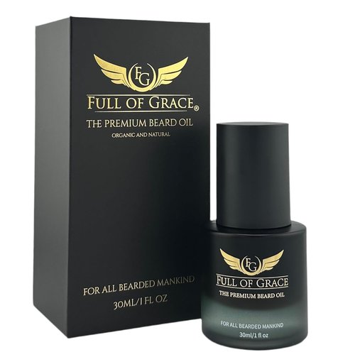 FULL OF GRACE Premium Beard Oil - Organic Blend with Argan & Jojoba for Hydration | Oud, Vanilla Caviar & Amber | 30ml