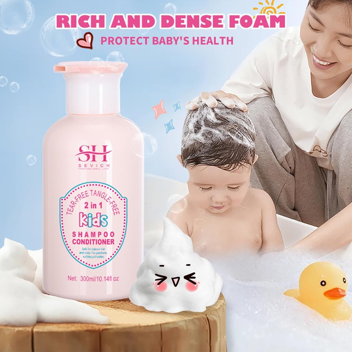 SEVICH Kids 2-in-1 Shampoo & Conditioner - Tear-Free, Hypoallergenic Formula for Sensitive Scalp | 10.14 fl oz (300ml)