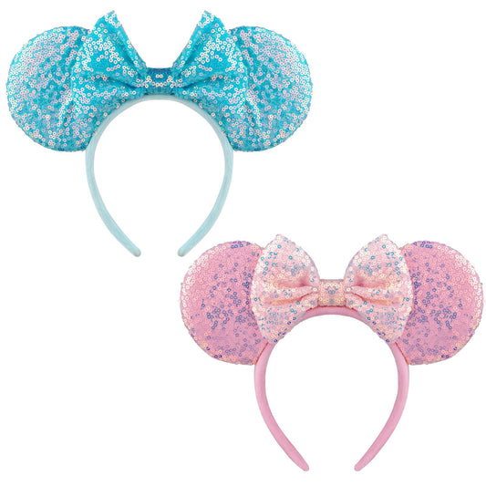 DRESHOW 2 Pack Mouse Ears Bow Headbands Glitter Party Decoration Cosplay Costume for Girls & Women