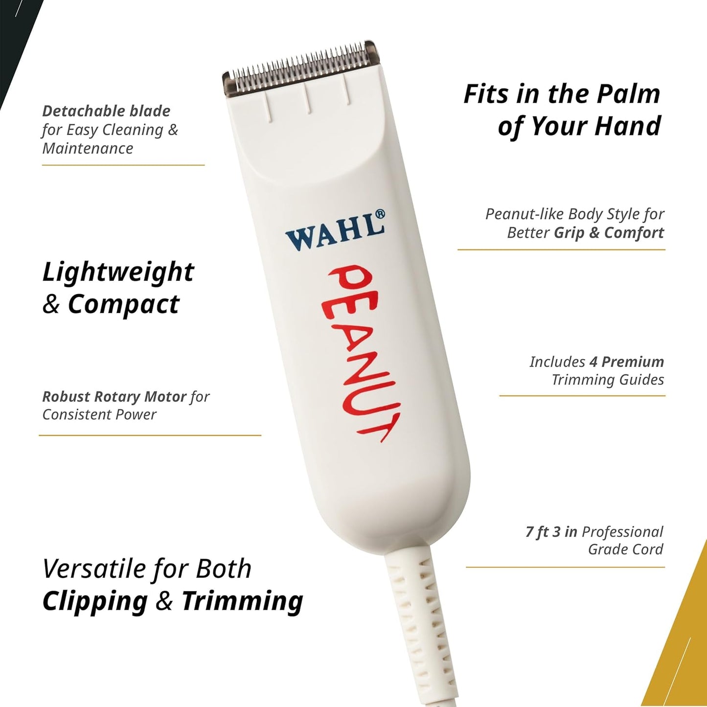 Wahl Professional Peanut Corded Trimmer - Compact & Lightweight Grooming Tool with 4 Guides & Accessories
