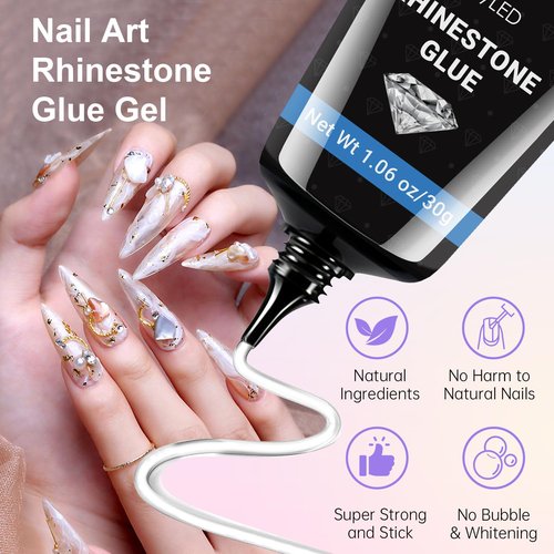 MAGIC ARMOR 2PCS Nail Rhinestone Glue Gel for Nails 60ML Gel Nail Glue for Rhinestones Gems Super Strong Bling Gel Press On Nails Fake Nails Gems Diamonds Jewelry Gel Decoration 3D Nail Art Cured Need