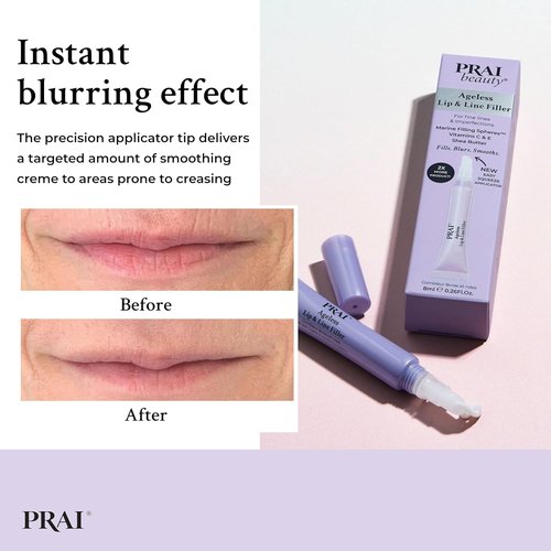 PRAI Beauty Ageless Lip & Line Filler - Plumping Serum with Vitamins C & E for Smooth, Youthful Lips (0.26oz)