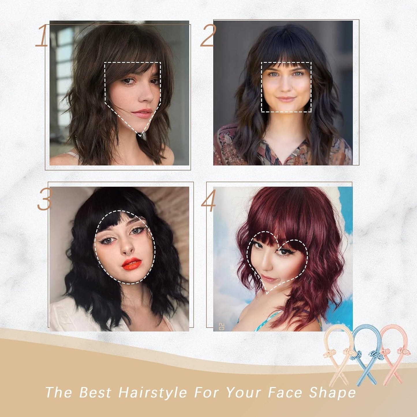 Nnzes Ombre Auburn Wig with Bangs for Women Shoulder Length Brown Bob Wavy Charming Synthetic Wigs with Natural Curly Heat Resistant Hair for Daily Party Use