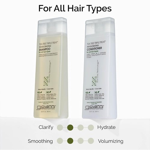 GIOVANNI Tea Tree Triple Treat Shampoo & Conditioner Set - Invigorating Cooling Formula, Vegan & Cruelty-Free | 8.5 oz Each