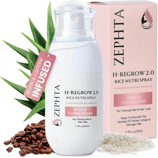 Zephta H-Regrow Hair Growth Spray - Biotin & Rice Water Formula for Thinning Hair - Unisex Solution