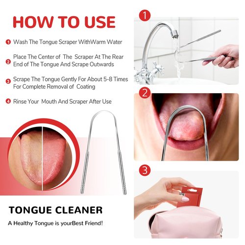 Regine Switzerland Tongue Scraper - Metal Tongue Cleaner for Adults with Travel Case | 2 Pack