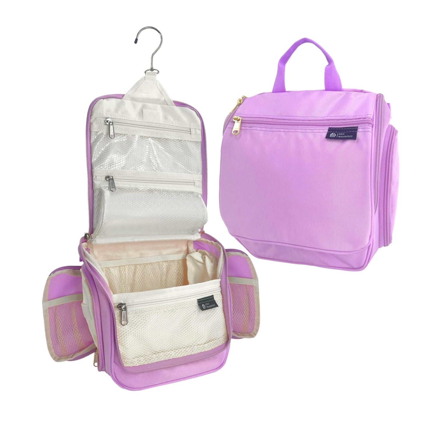 D&D Hanging Travel Toiletry Bag for Men and Women – Cosmetics, Makeup and Toiletries Organizer Kit with 10 Compartments, YKK Zippers, XXL Metal Swivel Hook, Water-Resistant Nylon