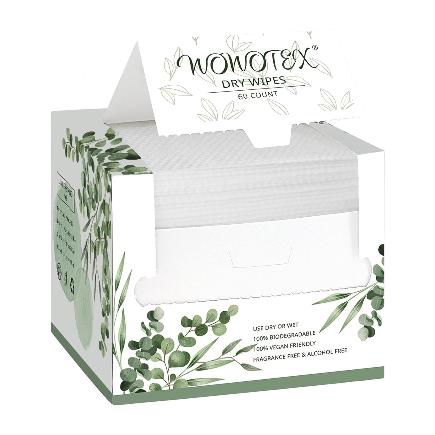 WOWOTEX Disposable Face Towels - Biodegradable Large Dry Wipes, Extra Thick & Soft for Sensitive Skin | 60 Count, 10x12 Inches