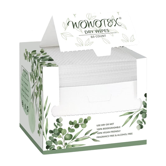WOWOTEX Disposable Face Towels - Biodegradable Large Dry Wipes, Extra Thick & Soft for Sensitive Skin | 60 Count, 10x12 Inches
